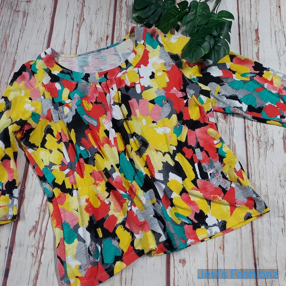 Alia Colorful Abstract 3/4 Sleeve Blouse
